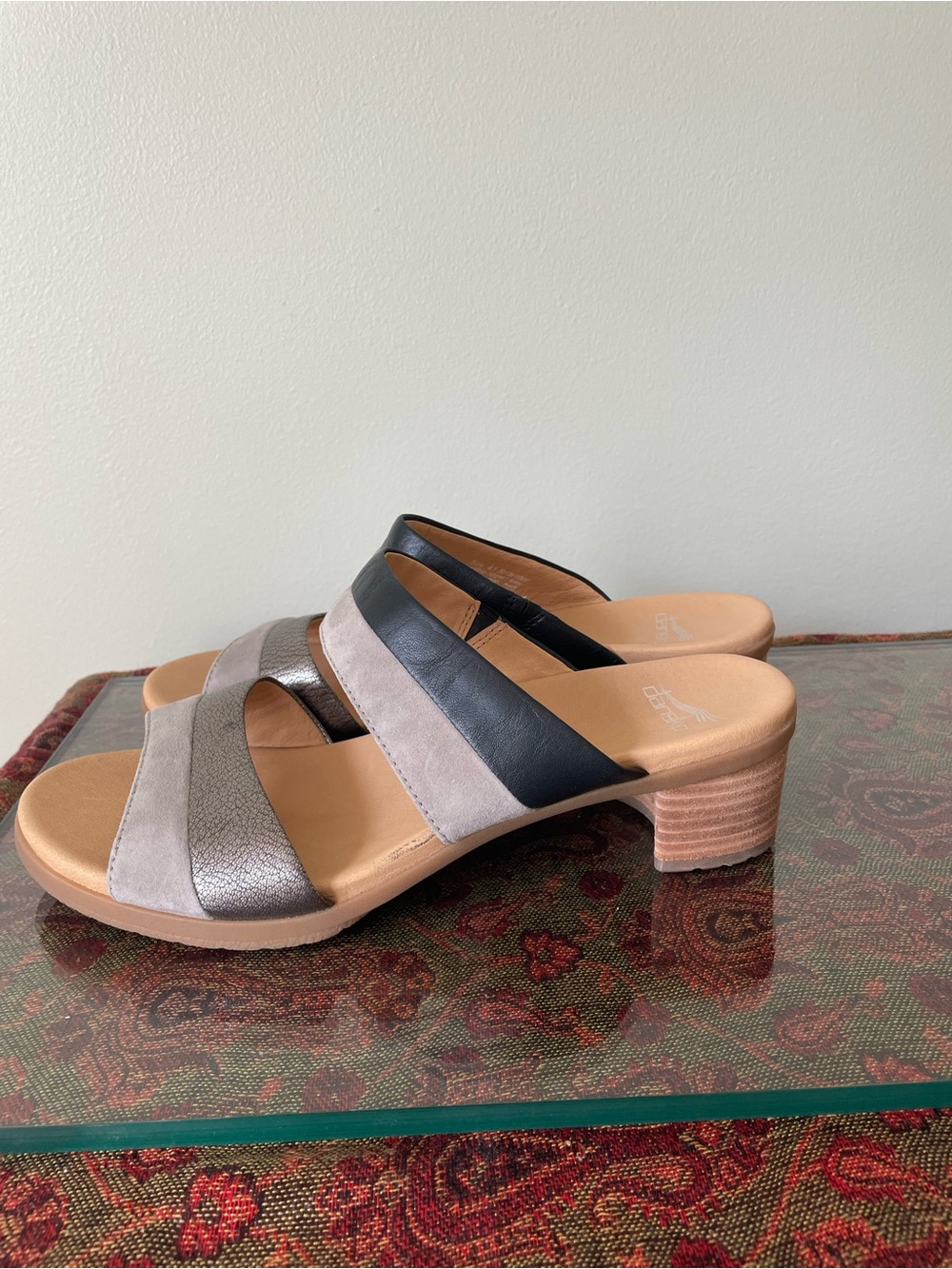 Dansko Multi-Striped Slide Sandal in Black, Gray, Metallic EU41 US9.5